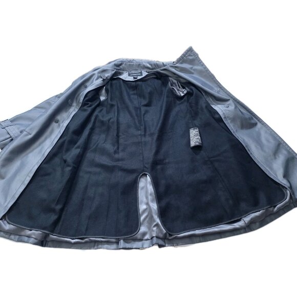 London Fog Trench Coat Womens PS Gray Metallic Pockets Belt Buttons Detach Liner - Picture 13 of 16